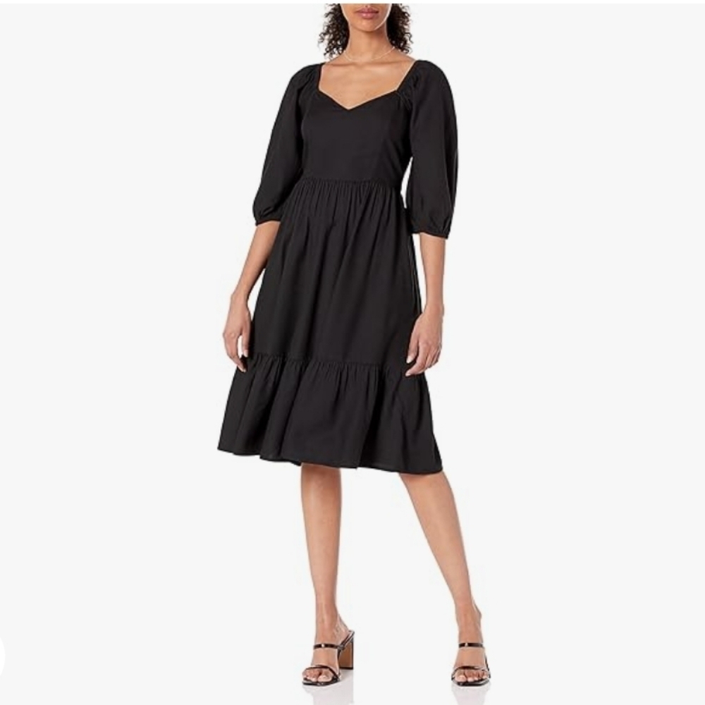 The Drop Women's Lexi Puff-Sleeve Sweatheart Neckline Smocked Back Dress Sz M